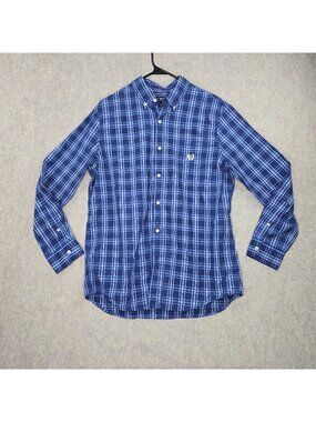 Chaps Mens Blue Plaid Button-Down Shirt M Long Sleeve Cotton/Polyester
